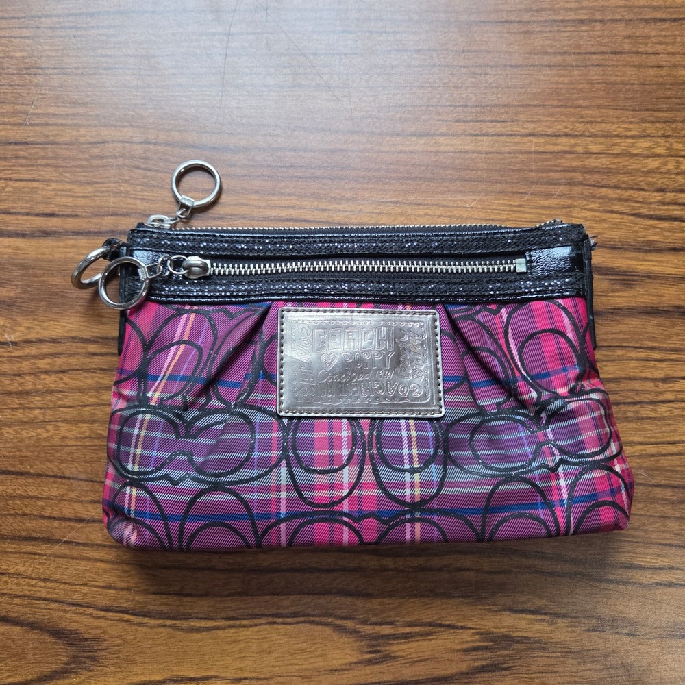 Coach Poppy Tartan Plaid Crossbody Bag Pink Purple Signature C Monogram Clutch